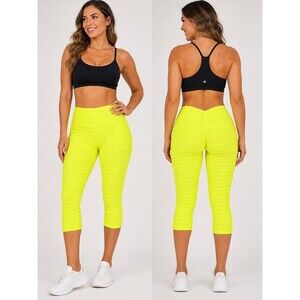 Women’s YellowTextured Leggings Booty Lift Honeycomb Size S